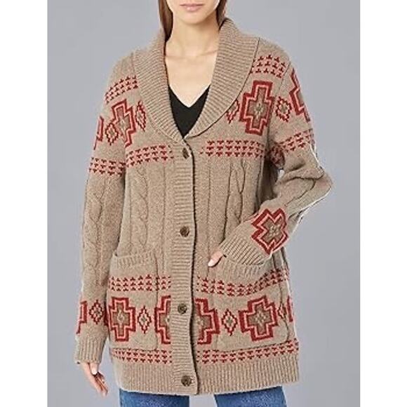 Pendleton Portland Collection Cable Cardigan 100% Virgin Wool Sweater Tribal M - Picture 8 of 9